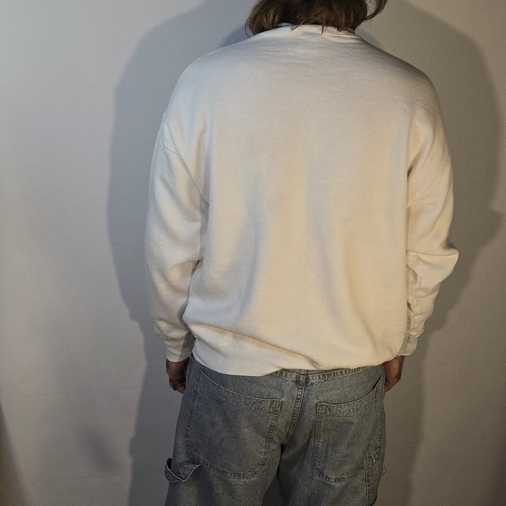 Vtg Fruit Of The Loom XL Sweatshirt White Crewneck Blank USA Made Stains Wear 90 - Picture 3 of 12